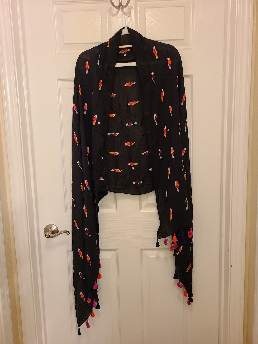 kate spade Black Shawl with Blue and Pink Tassels
